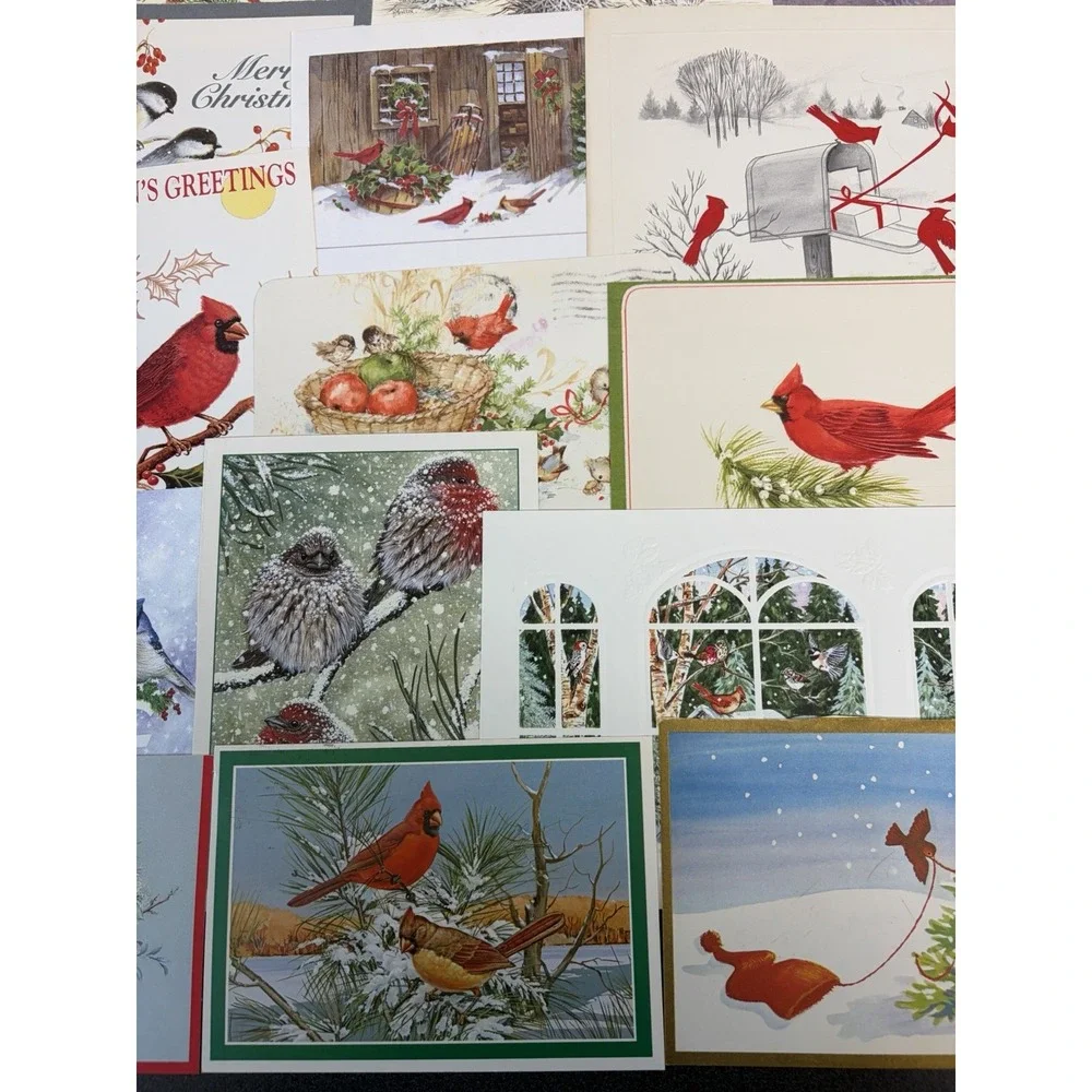 Vintage Christmas Cards Fronts ONLY Birds Scrapbooking Decoupage Lot of 45+